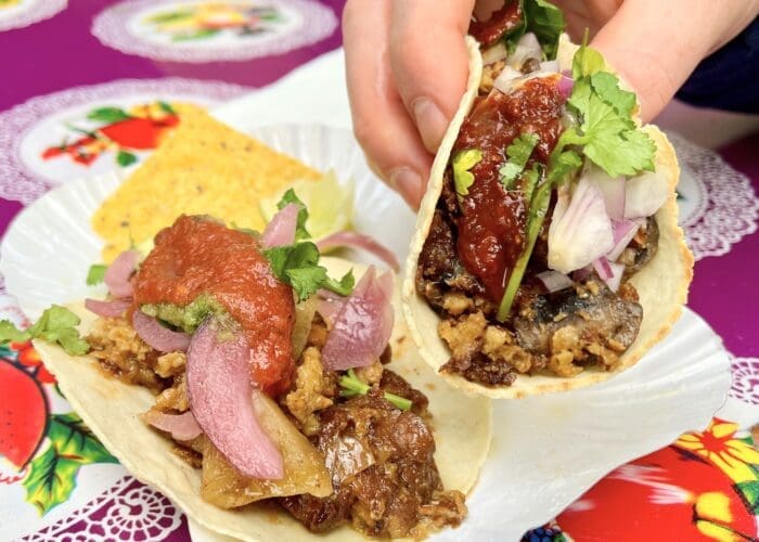 Amazing vegan tacos with seitan and mushrooms from Walk With Us Tours in Berlin Germany