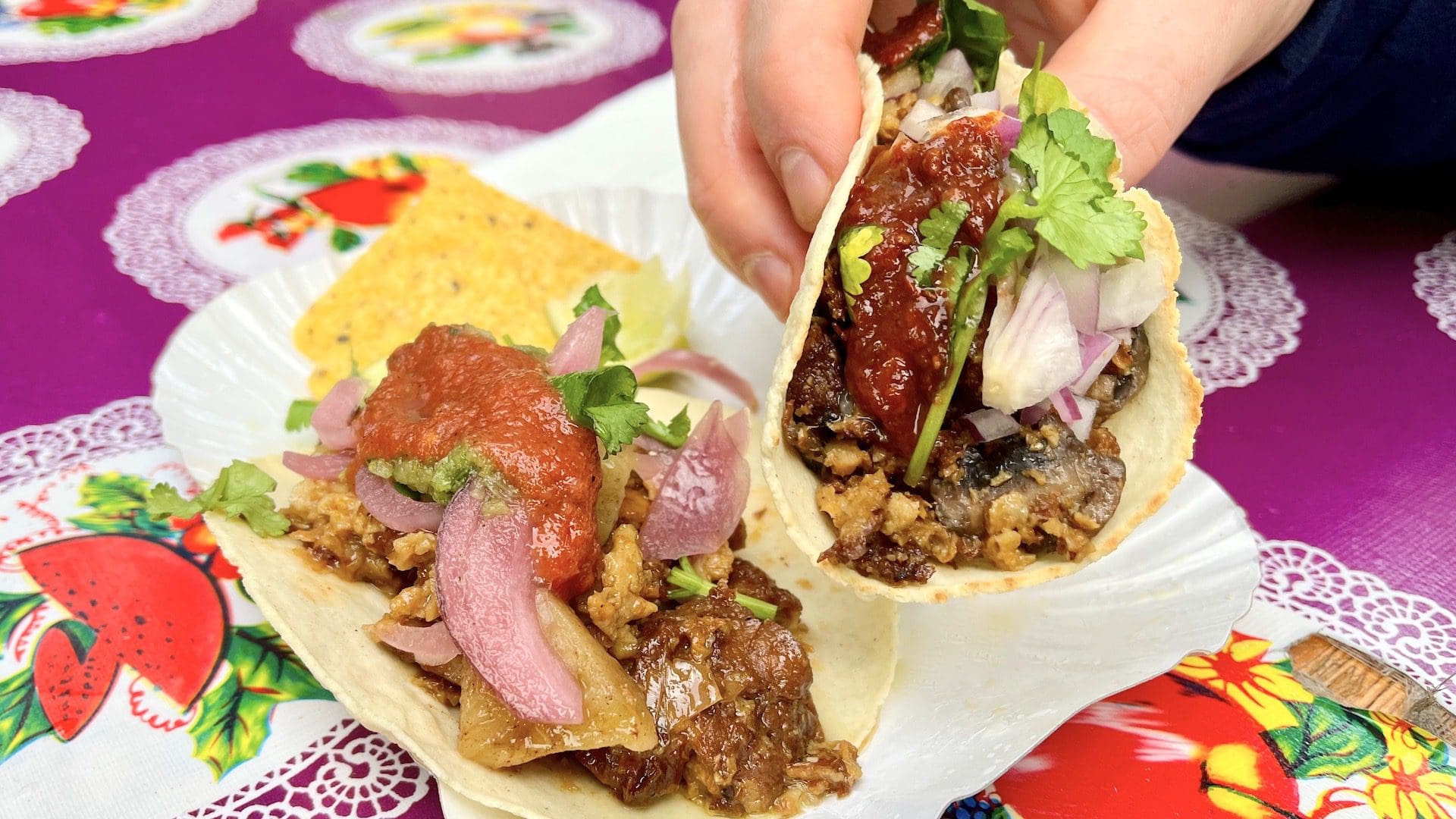 Amazing vegan tacos with seitan and mushrooms from Walk With Us Tours in Berlin Germany
